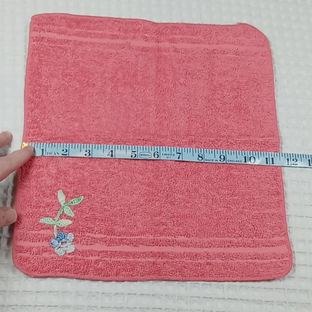 Vintage Cannon Pink Towel Set w/ Embroidered Floral Design Face Cloth Hand Bath